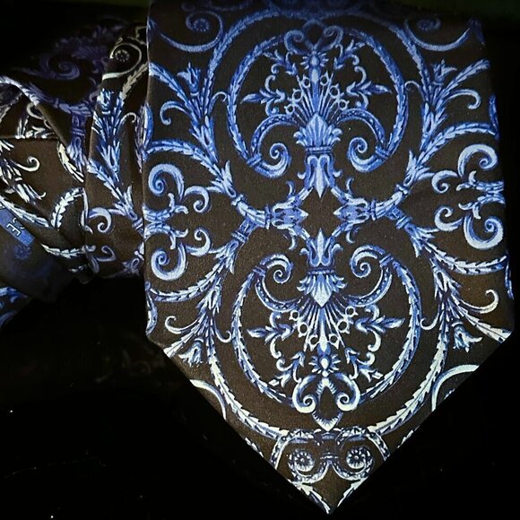 Versace Silk Tie Blue EUC MINT Damask Ombre Tie Dye Indigo Baroque Filigree - Picture 1 of 6